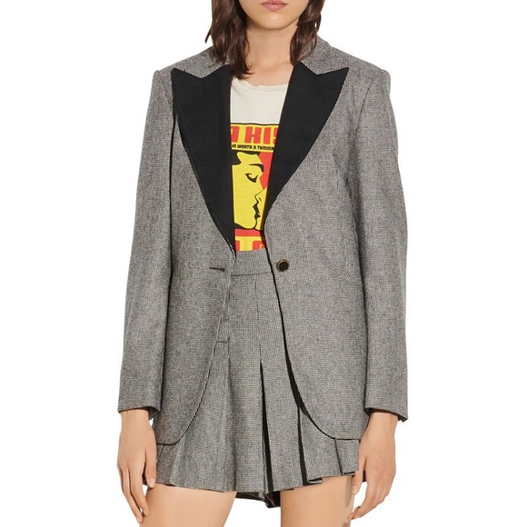 Sandro Courtney Houndstooth Single-Breasted
Wool-Blend Blazer - FR 38 / US 6 / S - Picture 1 of 16